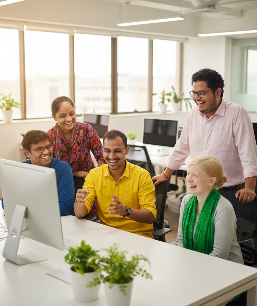 Team collaborating in an office